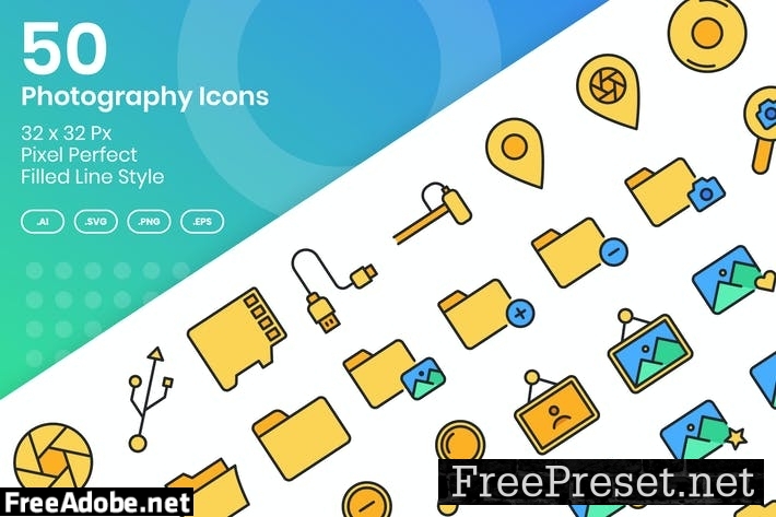 50 Photography Icons Set Vol 1 - Filled Line NJWZ6VL