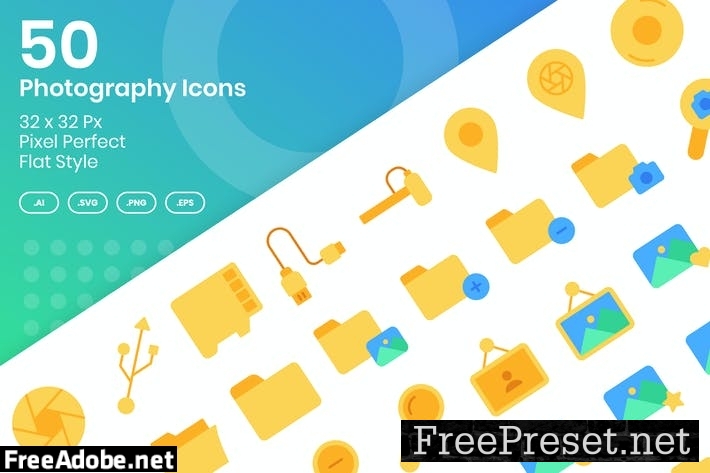 50 Photography Icons Set Vol 1 - Flat 79YWGDU