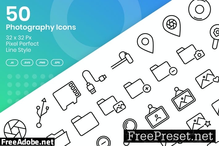 50 Photography Icons Set Vol 1 - Line 69LSHB7