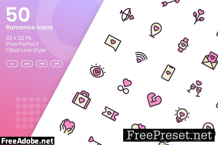 50 Romance Icons Set - Filled Line EUUEEX7