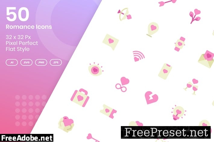 50 Romance Icons Set - Flat RP8U2QK