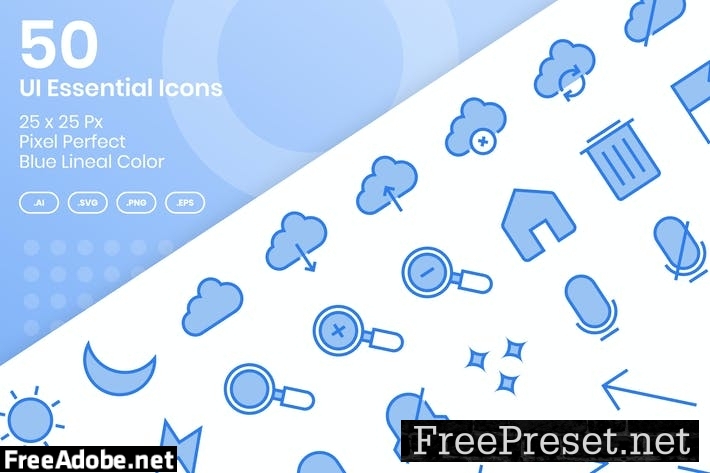 50 UI Essential Icons Set - Blue Lineal Color QX23H8V