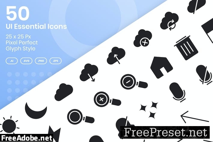 50 UI Essential Icons Set - Glyph 8QK6GSK