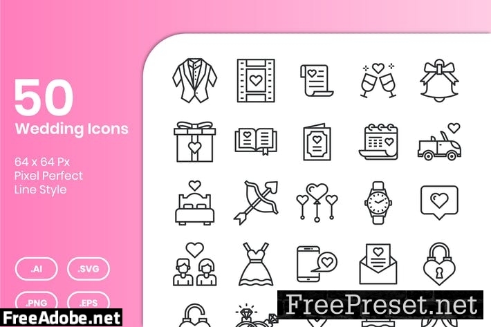 50 Wedding Icons Set - Line YX79XVP