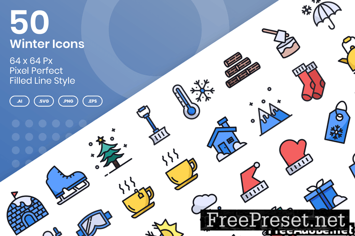 50 Winter Icons Set - Filled Line 2WWWXNN