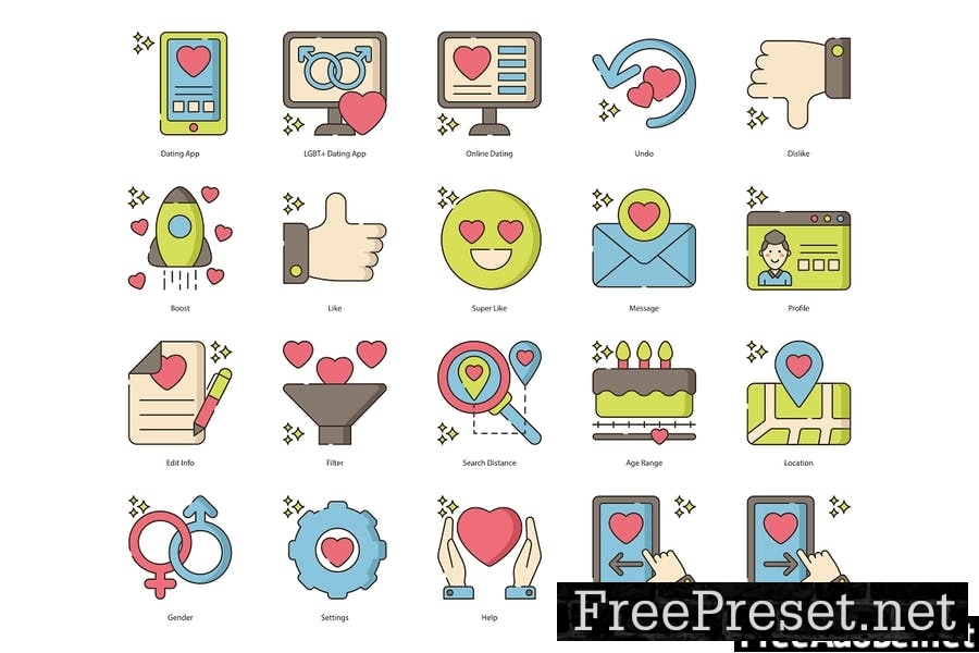 60 Dating App Line Icons