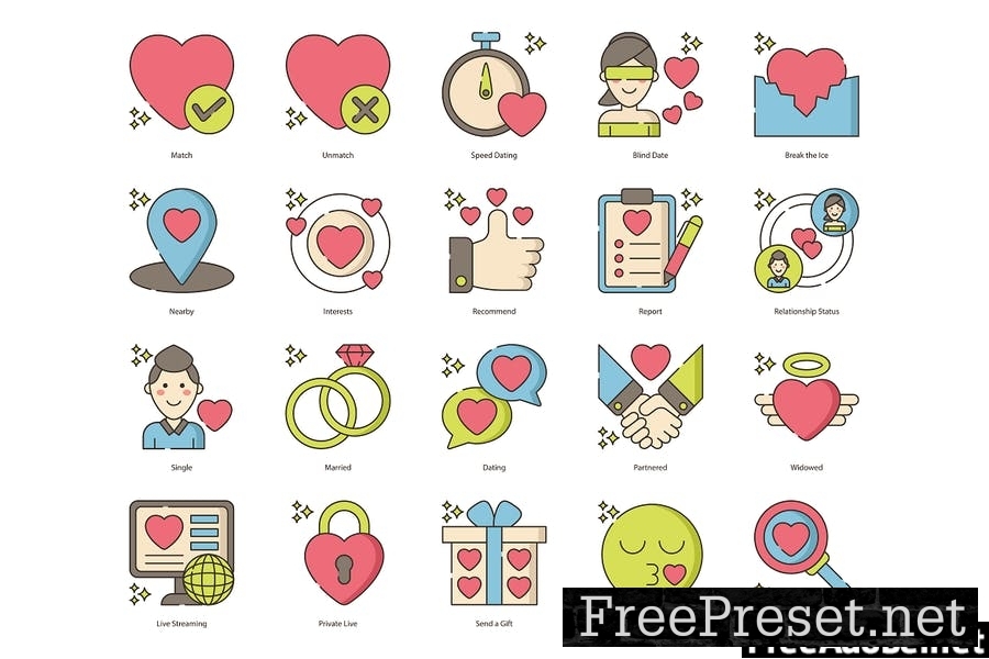 60 Dating App Line Icons