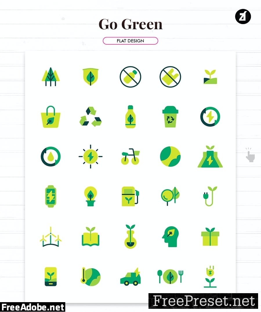 60 Go green elements icon pack