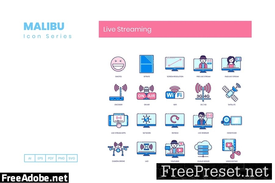 60 Live Streaming Line Icons CCYL2W5