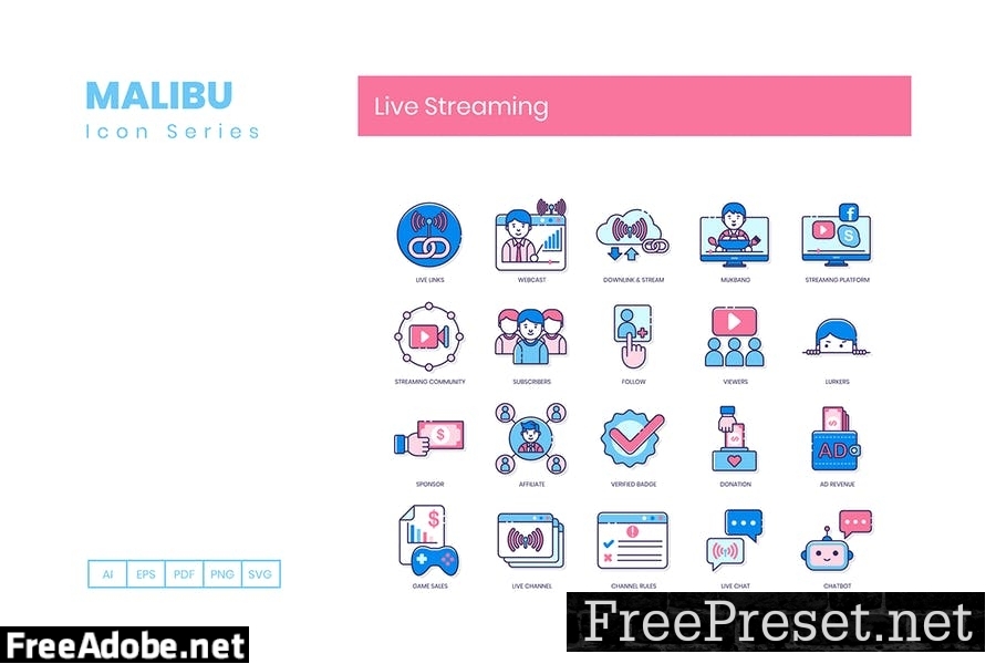 60 Live Streaming Line Icons CCYL2W5