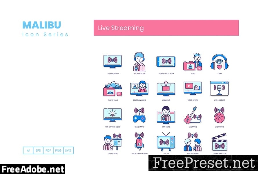 60 Live Streaming Line Icons CCYL2W5