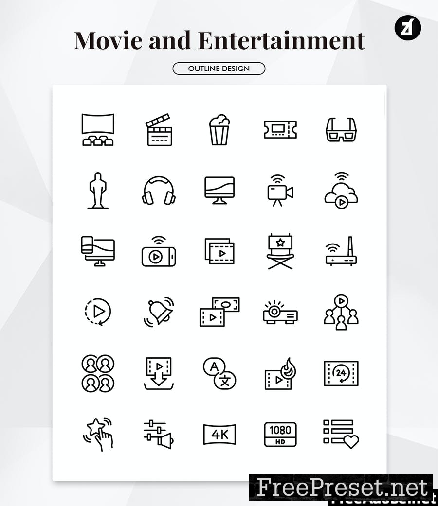 60 Movie and entertainment minimal icon pack