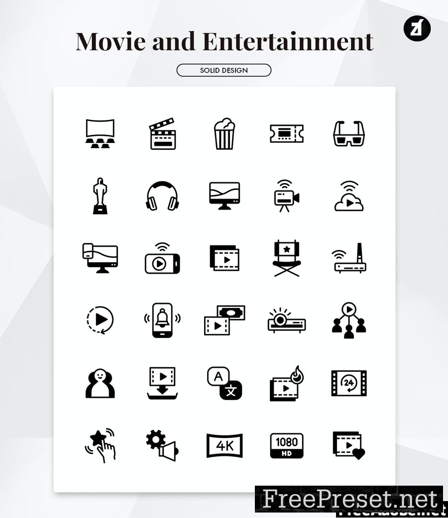 60 Movie and entertainment minimal icon pack