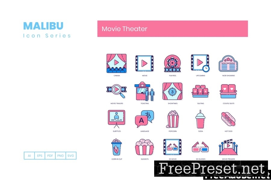 60 Movie Theater Line Icons