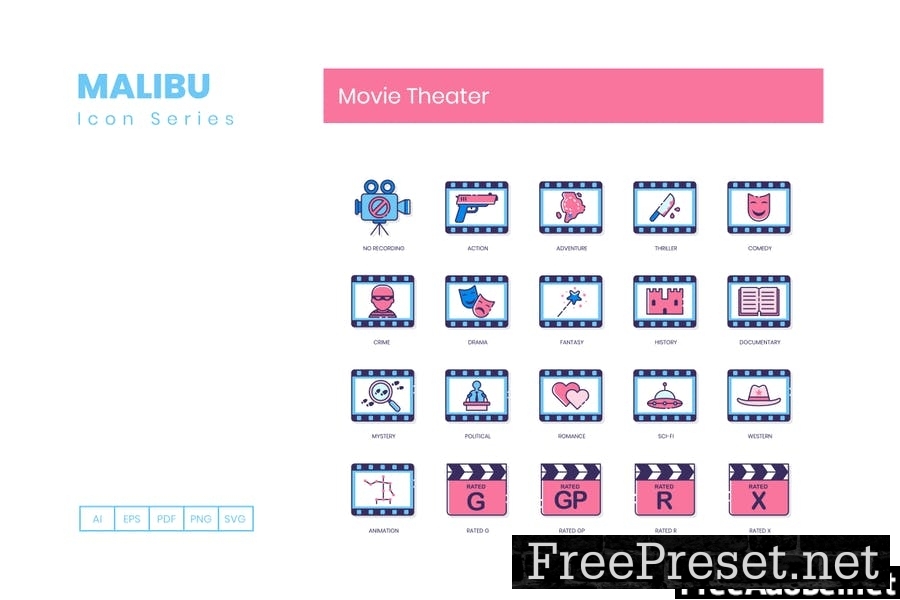 60 Movie Theater Line Icons