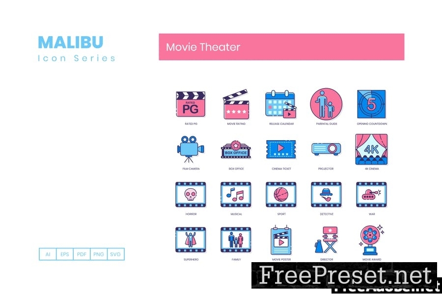 60 Movie Theater Line Icons