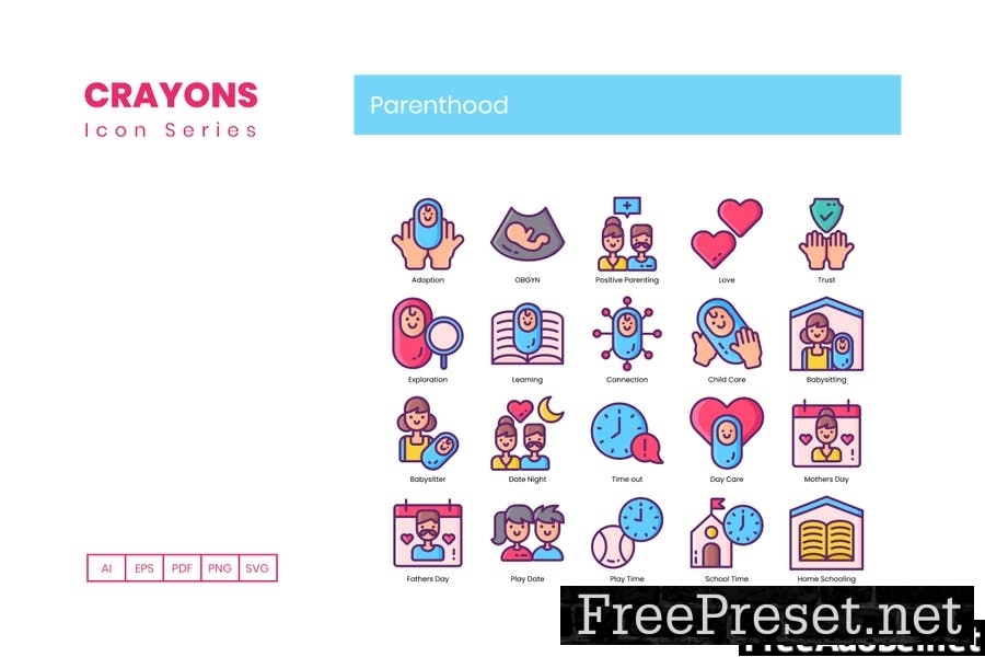 60 Parenthood Icons - Crayons Series