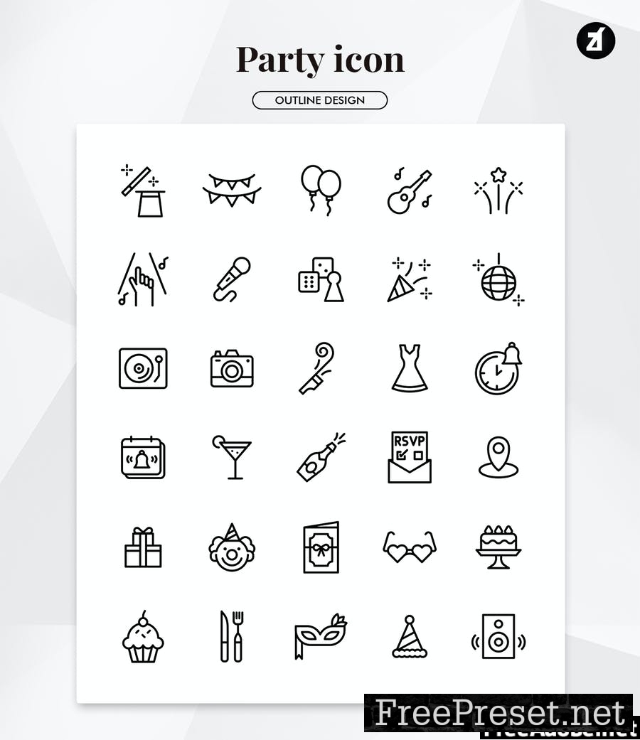 60 Party and festival minimal icon pack