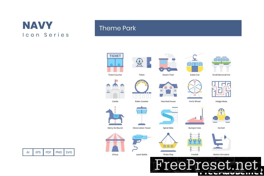 60 Theme Park Flat Icons