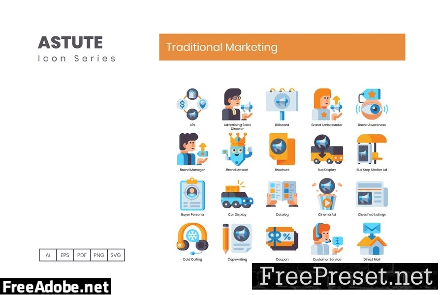 60 Traditional Marketing Flat Icons 9JH9J3T