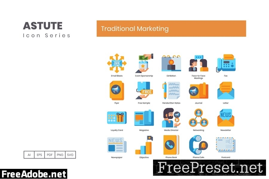 60 Traditional Marketing Flat Icons 9JH9J3T