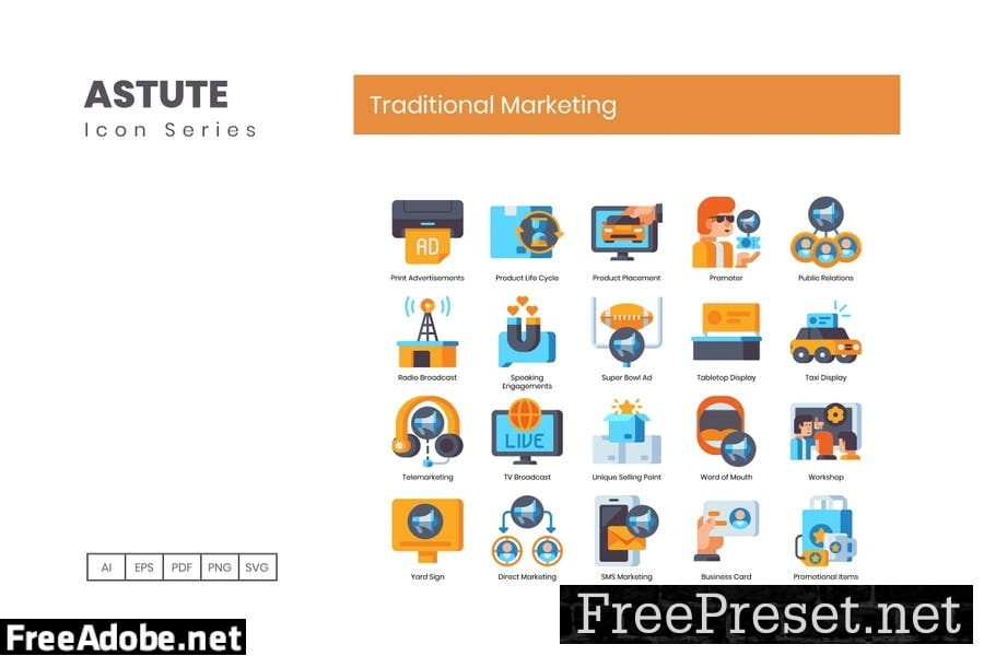 60 Traditional Marketing Flat Icons 9JH9J3T