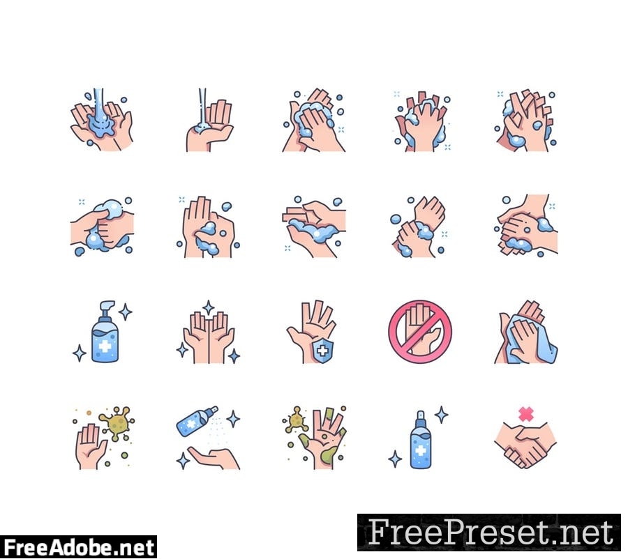 60 Washing hand icon set