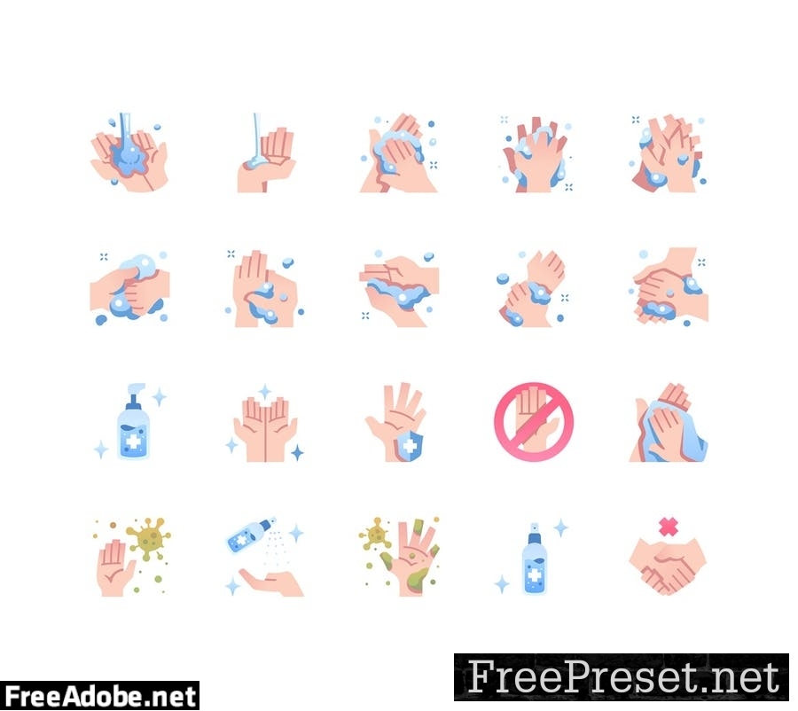 60 Washing hand icon set