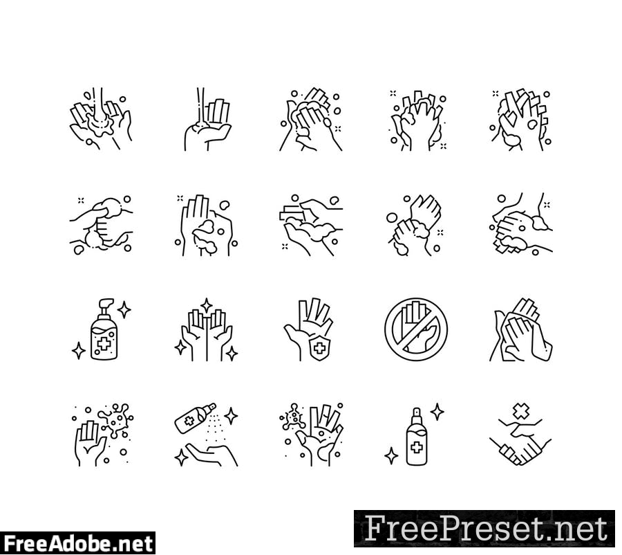 60 Washing hand icon set