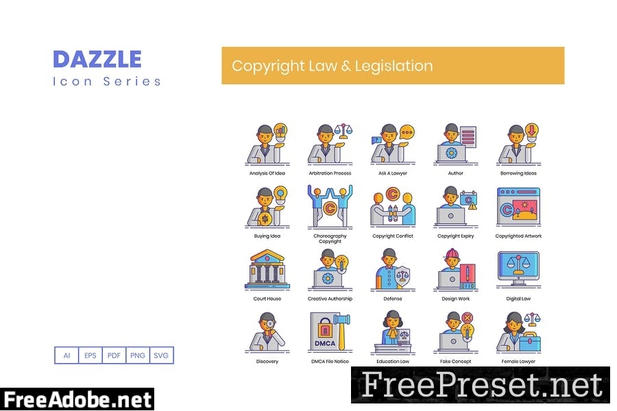 65 Copyright Law & Legislation Line Icons CRR7PDE