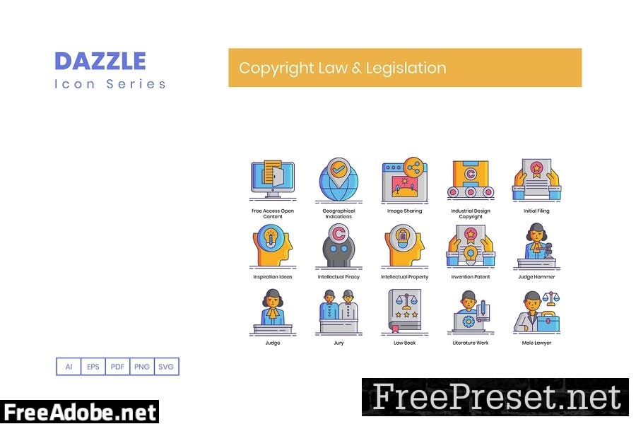 65 Copyright Law & Legislation Line Icons CRR7PDE