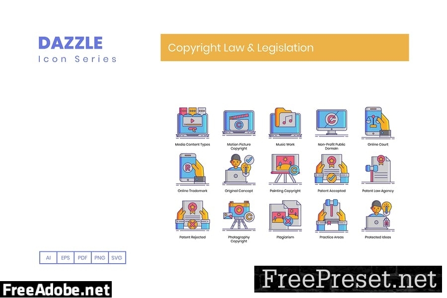 65 Copyright Law & Legislation Line Icons CRR7PDE