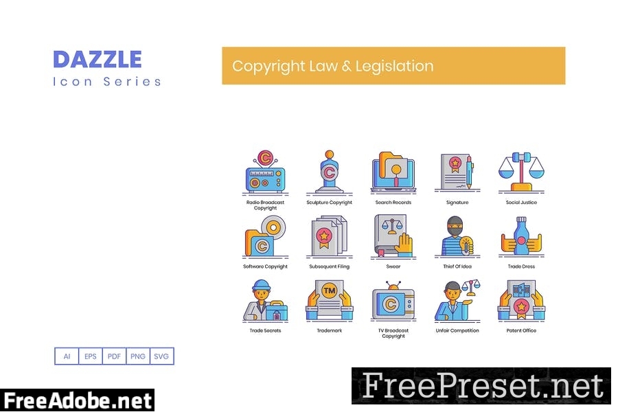 65 Copyright Law & Legislation Line Icons CRR7PDE