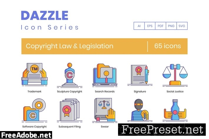 65 Copyright Law & Legislation Line Icons CRR7PDE