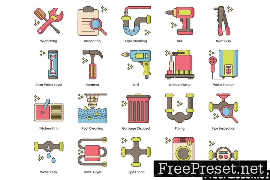 65 Plumbing Line Icons