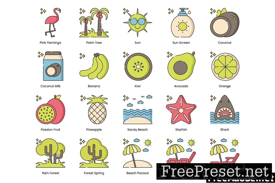 65 Tropical Line Icons