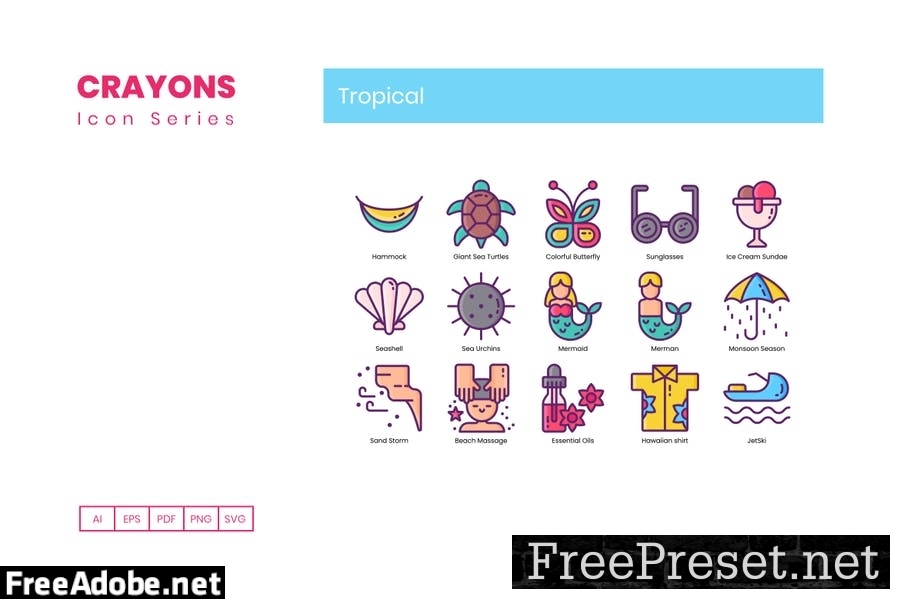 65 Tropical Line Icons YPBULQ7