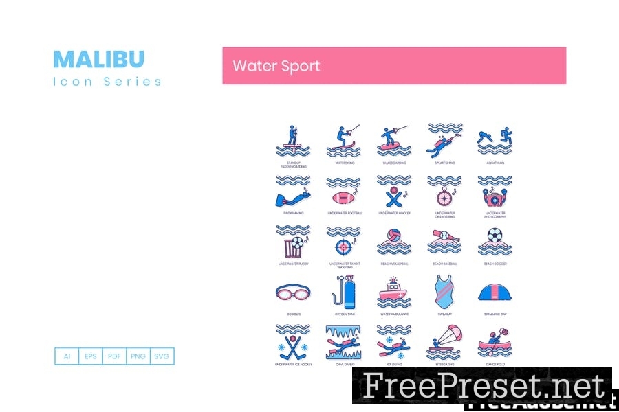 65 Water Sports Line Icons