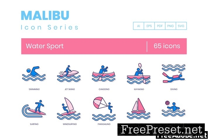 65 Water Sports Line Icons BACJCQL