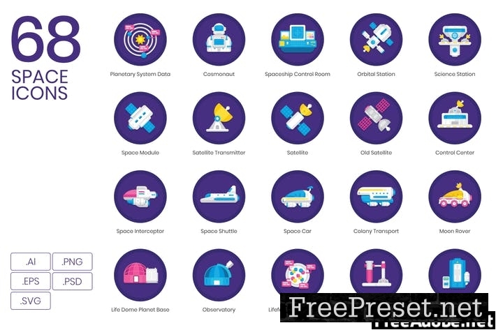 68 Space Flat Icons GMWAJAX