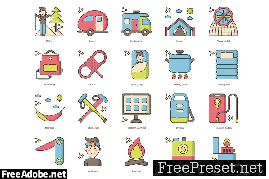 70 Camping Line Icons