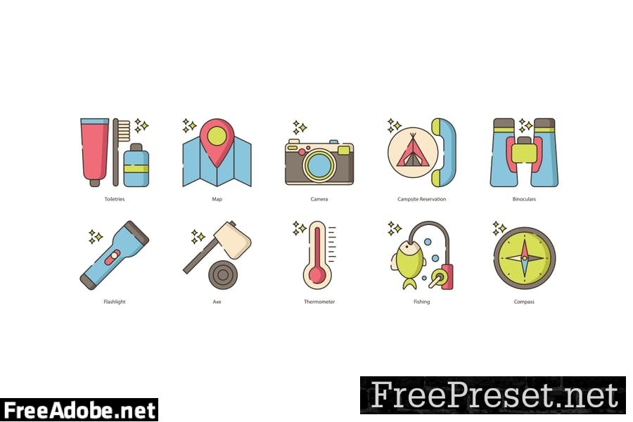 70 Camping Line Icons