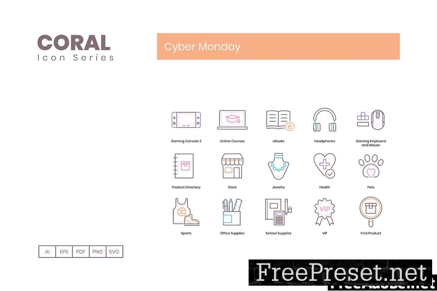 70 Cyber Monday Line Icons G4QP5ZN