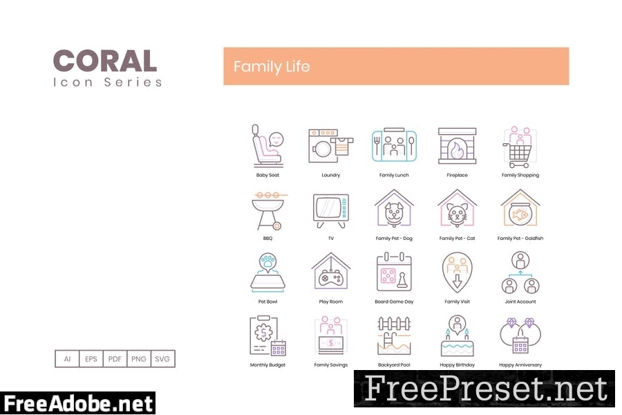 70 Family Life Line Icons