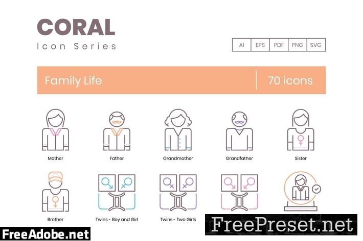 70 Family Life Line Icons YMUR3P7