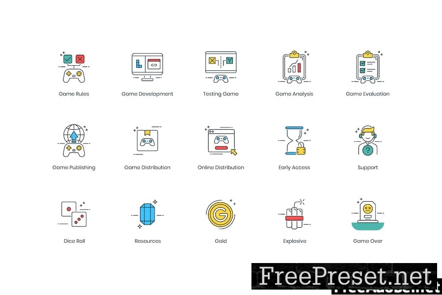 70 Game Design Line Icons