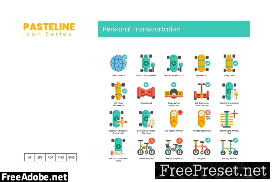 70 Personal Transportation Color Flat Icons