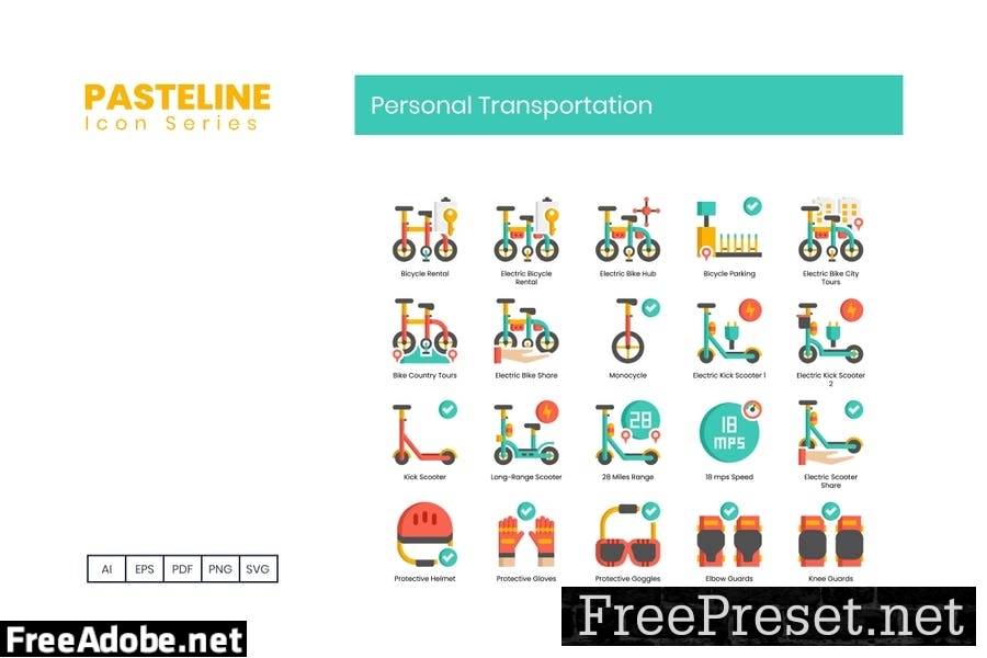 70 Personal Transportation Color Flat Icons