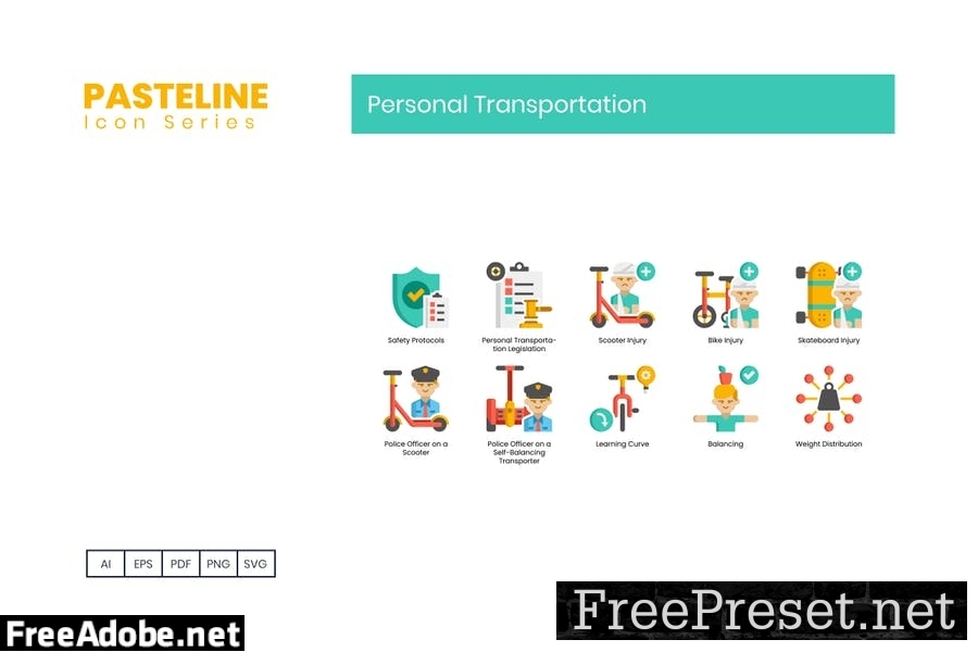 70 Personal Transportation Color Flat Icons