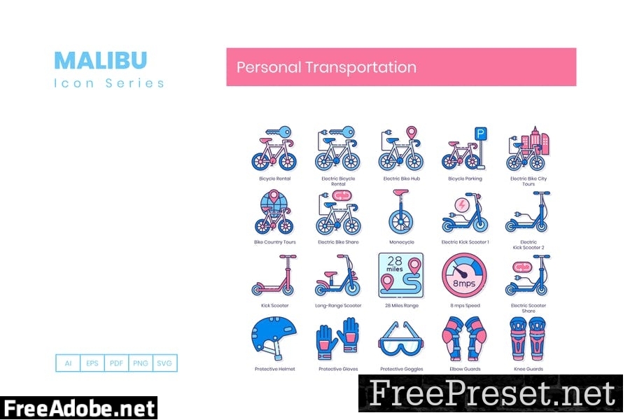 70 Personal Transportation Line Icons